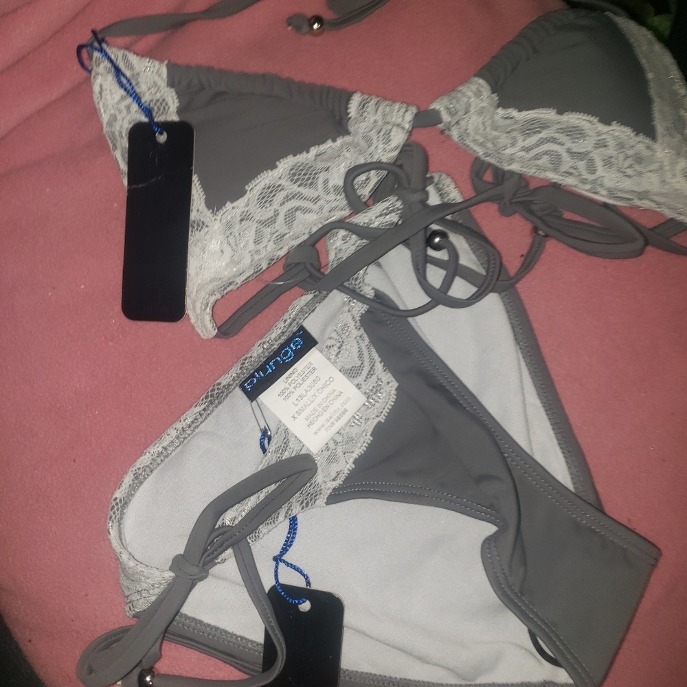 PLUNGE XS Gray & White 2 Piece Bikini